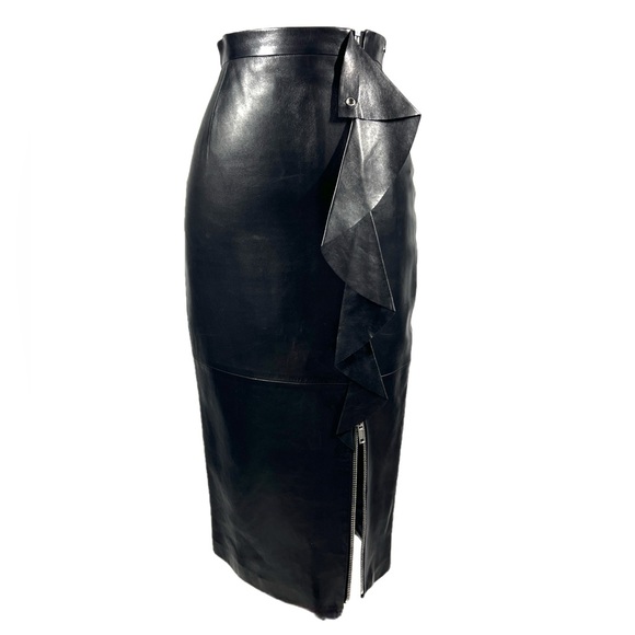 Givenchy Black Leather Midi Skirt - Size 4- Luxury Designer - Picture 1 of 12